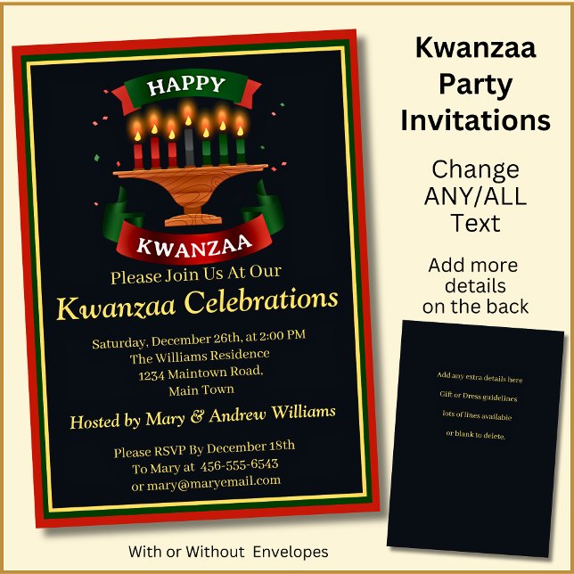 Add Name Date Details Happy Kwanzaa Candles Party Invitation (Creator Uploaded)