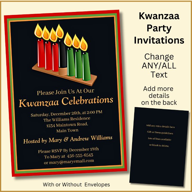 Add Name Date Details Kwanzaa 7 Candles  Party Invitation (Creator Uploaded)