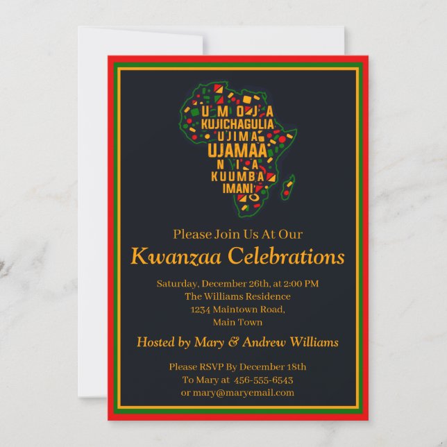Add Name Date Details  Kwanzaa 7 Principles Party  Invitation (Front)