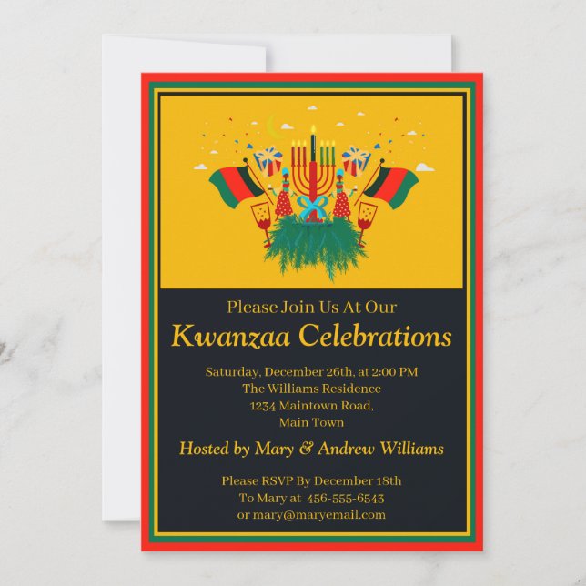 Add Name Date Details Kwanzaa Candles Flags Party Invitation (Front)