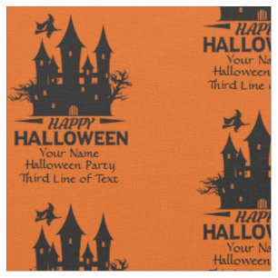 Add Name & Details Happy Halloween Haunted House Fabric