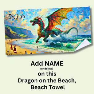 Add Name, Dragon in the Surf on the Beach, Beach Towel