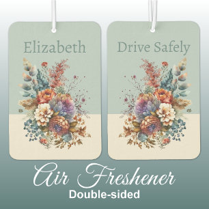 Add name drive safely flowers green car air freshener