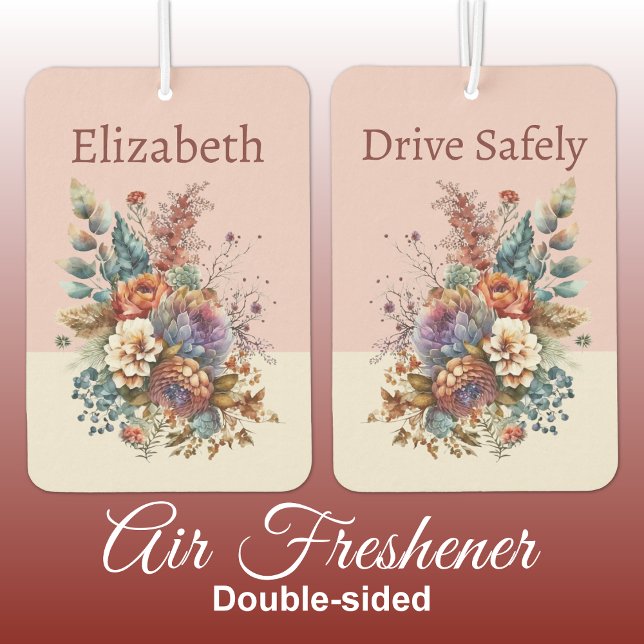 Add name drive safely flowers pink car air freshener (Creator Uploaded)