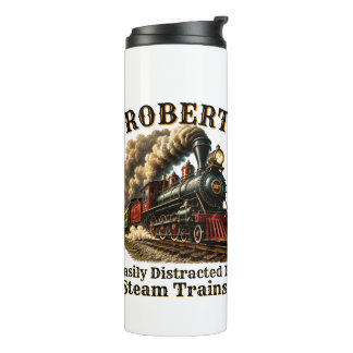 Add Name Easily Distracted by Steam Trains Thermal Tumbler