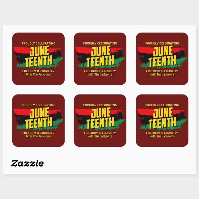 Add Name Edit Text Celebrating Juneteenth Freedom  Square Sticker (Sheet)