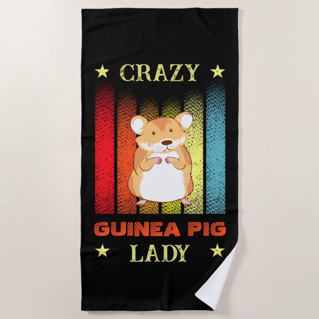 Add Name Edit Text Crazy Guinea Pig Lady Beach Towel (Front)