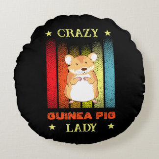 Add Name Edit Text Crazy Guinea Pig Lady   Round Cushion