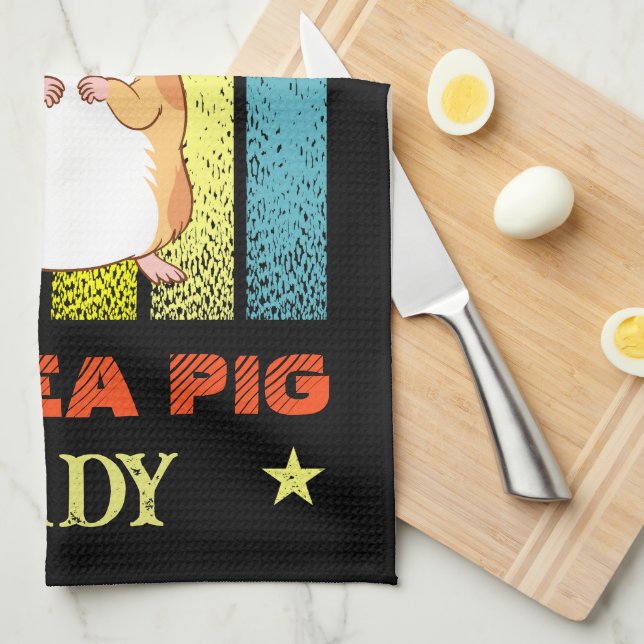 Add Name Edit Text Crazy Guinea Pig Lady Tea Towel (Quarter Fold)