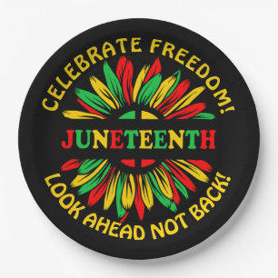 Add Name Edit Text Juneteenth Sunflower & Slogans  Paper Plate