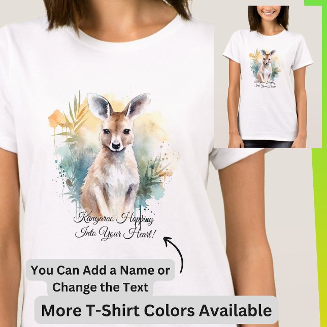 Add Name Edit Text - Kangaroo Watercolour Painting T-Shirt (Creator Uploaded)