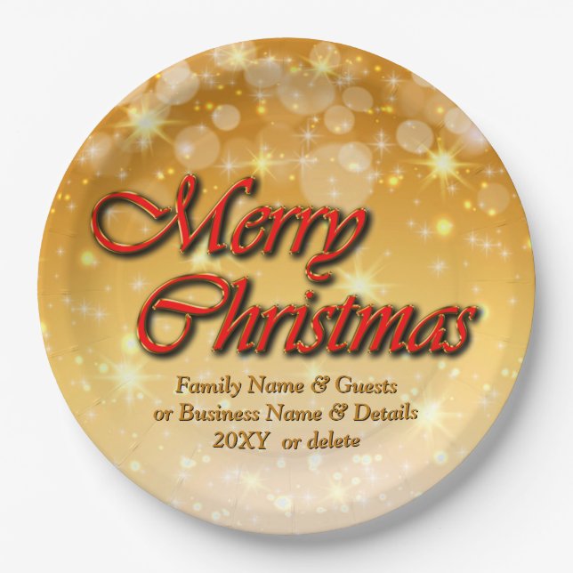 Add Name Edit Text Matching Christmas 20xx 9" Paper Plate (Front)