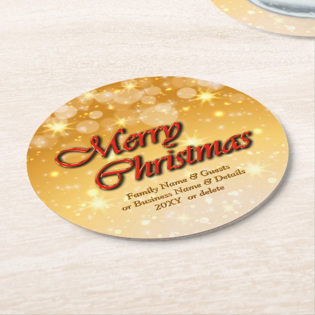 Add Name Edit Text Matching Christmas Round Paper Coaster (Angled)