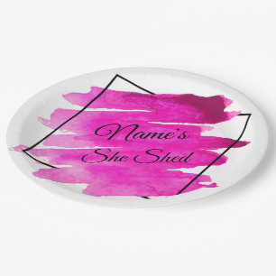 Add Name Edit Text She Shed Mauve Brush Stroke Paper Plate