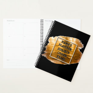 Add Name Edit Text Subject 20xx Gold Brush Stroke  Planner