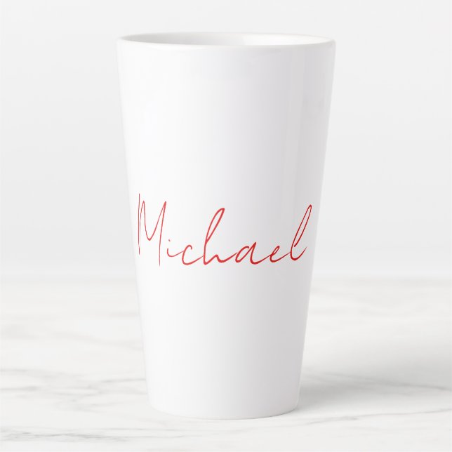 Add Name Elegant Creative Callgraphy Red White Latte Mug (Front)