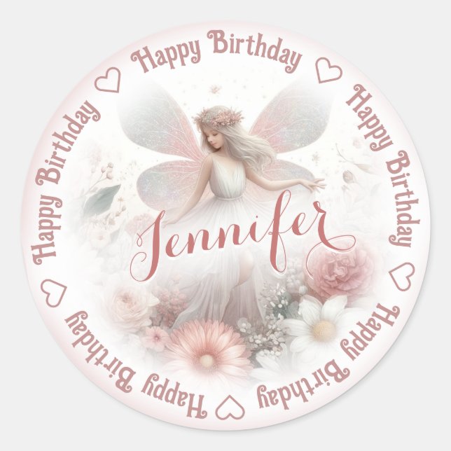 Add Name Fairy Princess Classic Round Sticker (Front)