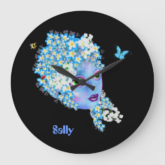 Add name Flower Fairy clock, girly pretty bluebulk Large Clock