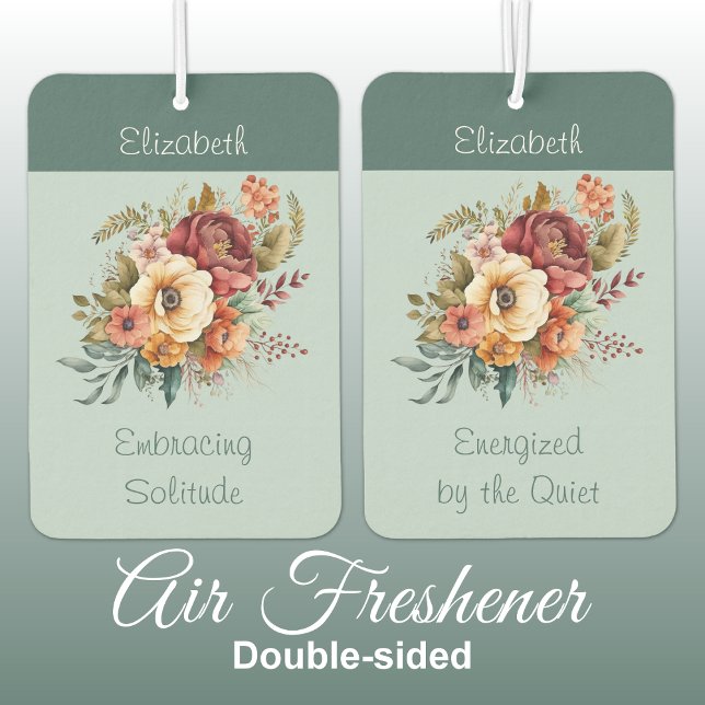 Add name for introverts solitude floral green car air freshener (Creator Uploaded)