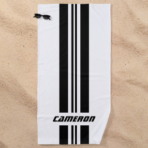 Add Name Fully Custom Colours Racing Stripes 1 Beach Towel