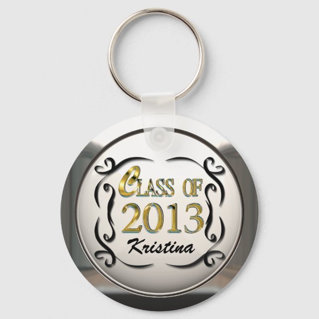 Add Name Gold & Black Decorative Grad Keychain (Front)
