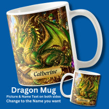 Add Name Gold Green Dragon with Book & Coffee
