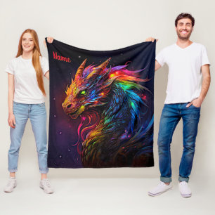 Add Name, Golden Red Iridescent Dragon Fleece Blanket