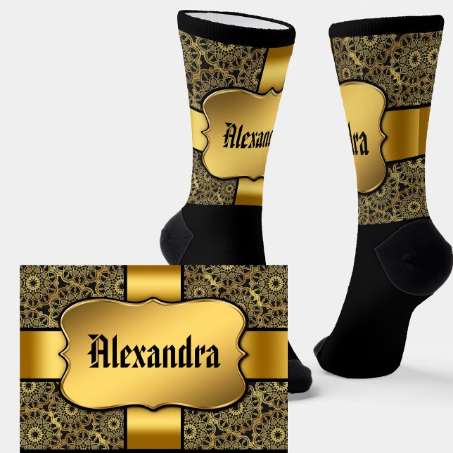 Add Name, Golden Shield on Gold Ribbon & Lace Look Socks (Creator Uploaded)