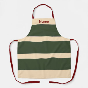 Add Name Green + Creme Stripes Kitchen Crafts Apron