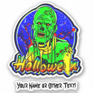 Add Name, Green Drippy Monster Halloween Sticker