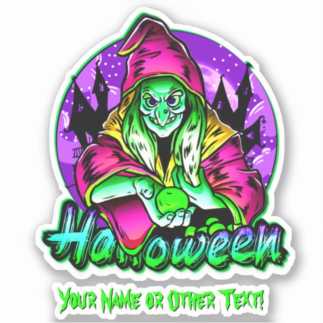 Add Name, Green Purple Witch Apple Ball (Front)