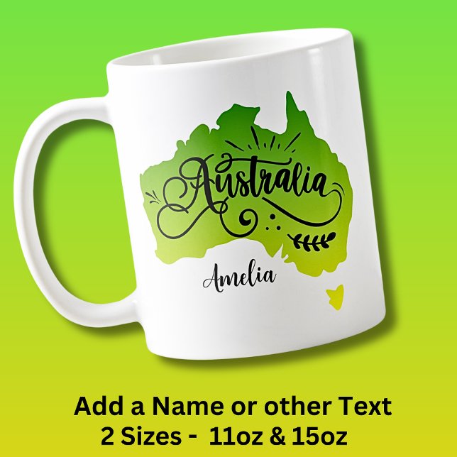 Add Name - Green Yellow Australia Map Coffee Mug (Creator Uploaded)