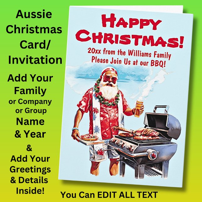 Add Name Greeting Text, Santa BBQ Christmas Invite (Creator Uploaded)