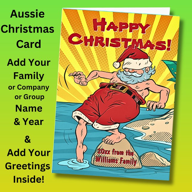Add Name Greeting Text Santa Dipping Toe Christmas Card (Creator Uploaded)