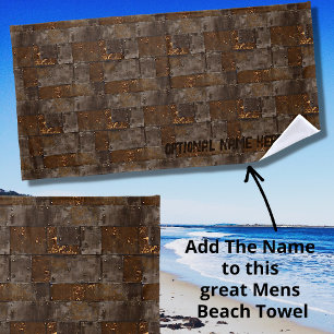 Add Name, Grungy Metal Steel Wall with Panels Beach Towel