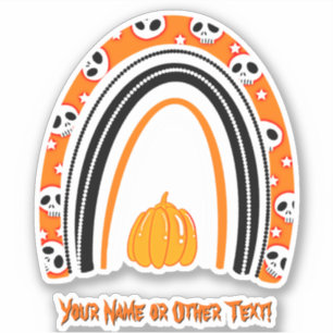 Add Name, Halloween Rainbow Skulls Pumpkin orange 