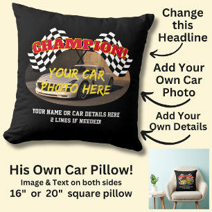 Add Name His Car Photo Text, Champion Winner Flag  Cushion