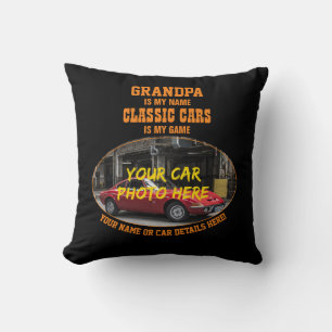 Add Name, His Car Photo, Text, Grandpa Classic Car Cushion