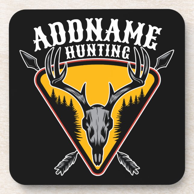 ADD NAME Hunter Elk Skull Big Antlers Deer Hunting Coaster (Front)