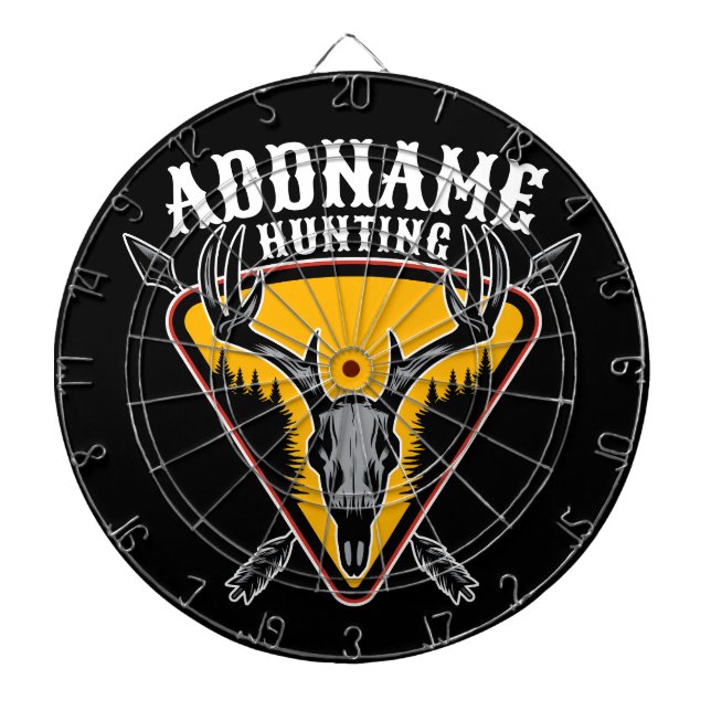 ADD NAME Hunter Elk Skull Big Antlers Deer Hunting Dartboard (Front)