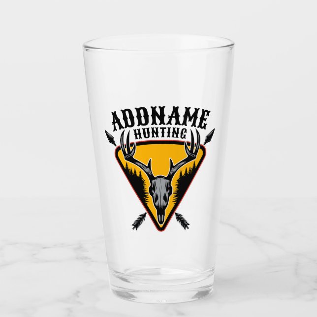 ADD NAME Hunter Elk Skull Big Antlers Deer Hunting Glass (Front)