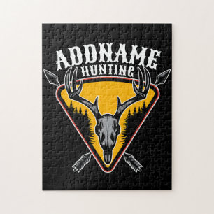 ADD NAME Hunter Elk Skull Big Antlers Deer Hunting Jigsaw Puzzle