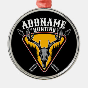 ADD NAME Hunter Elk Skull Big Antlers Deer Hunting Metal Ornament