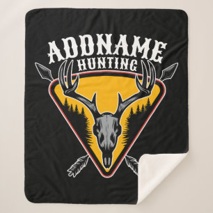 ADD NAME Hunter Elk Skull Big Antlers Deer Hunting Sherpa Blanket