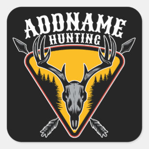 ADD NAME Hunter Elk Skull Big Antlers Deer Hunting Square Sticker