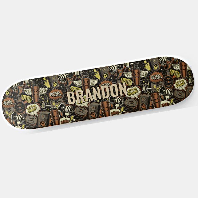 Add Name Initial, Gym Life Collage Brown Skateboard (Creator Uploaded)