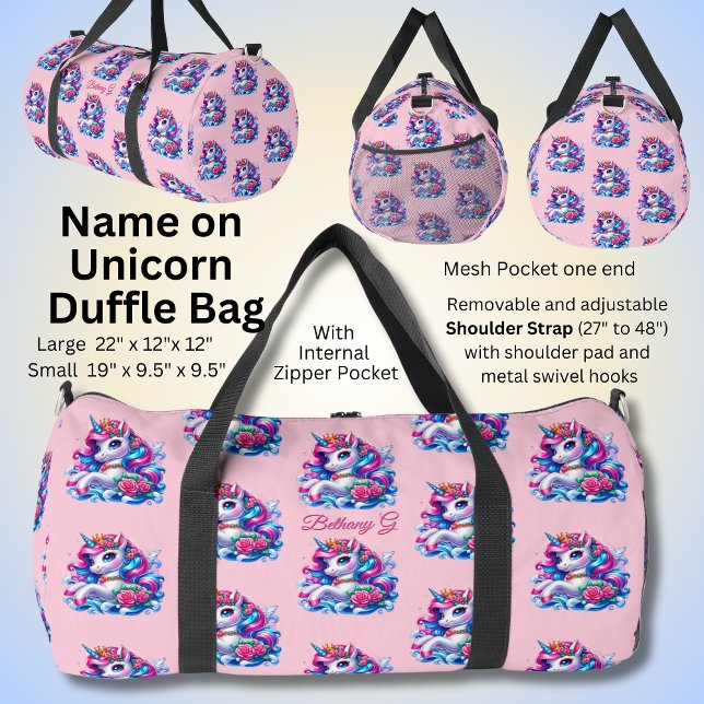 Add Name Initial, Pink & Blue Unicorn Duffle Bag (Creator Uploaded)