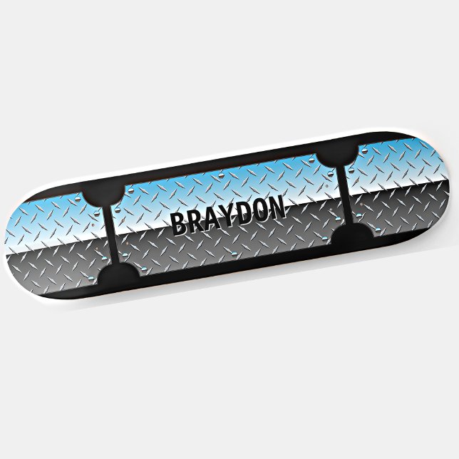 Add Name Initial, Silver Blue Shiny Metallic Look  Skateboard (Creator Uploaded)