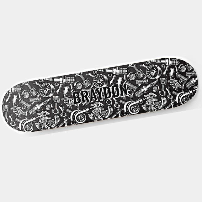 Add Name Initials, Black Grey Auto Car Parts  Skateboard (Creator Uploaded)