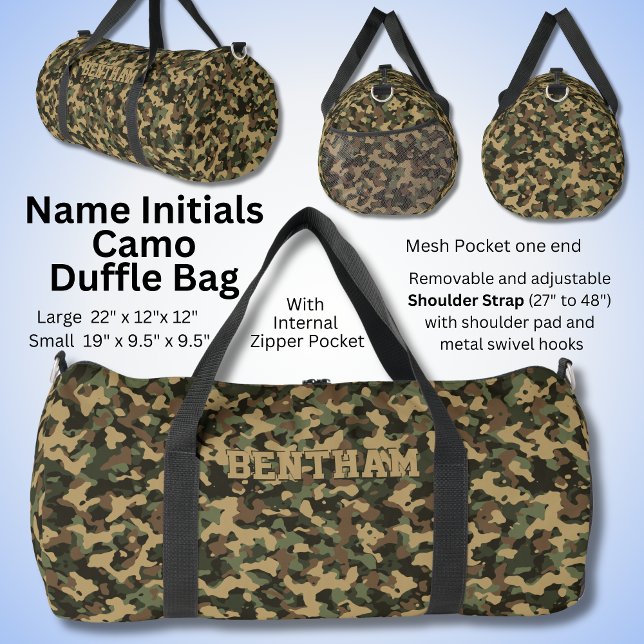 Add Name Initials Camouflage Olive Green Brown  Duffle Bag (Creator Uploaded)
